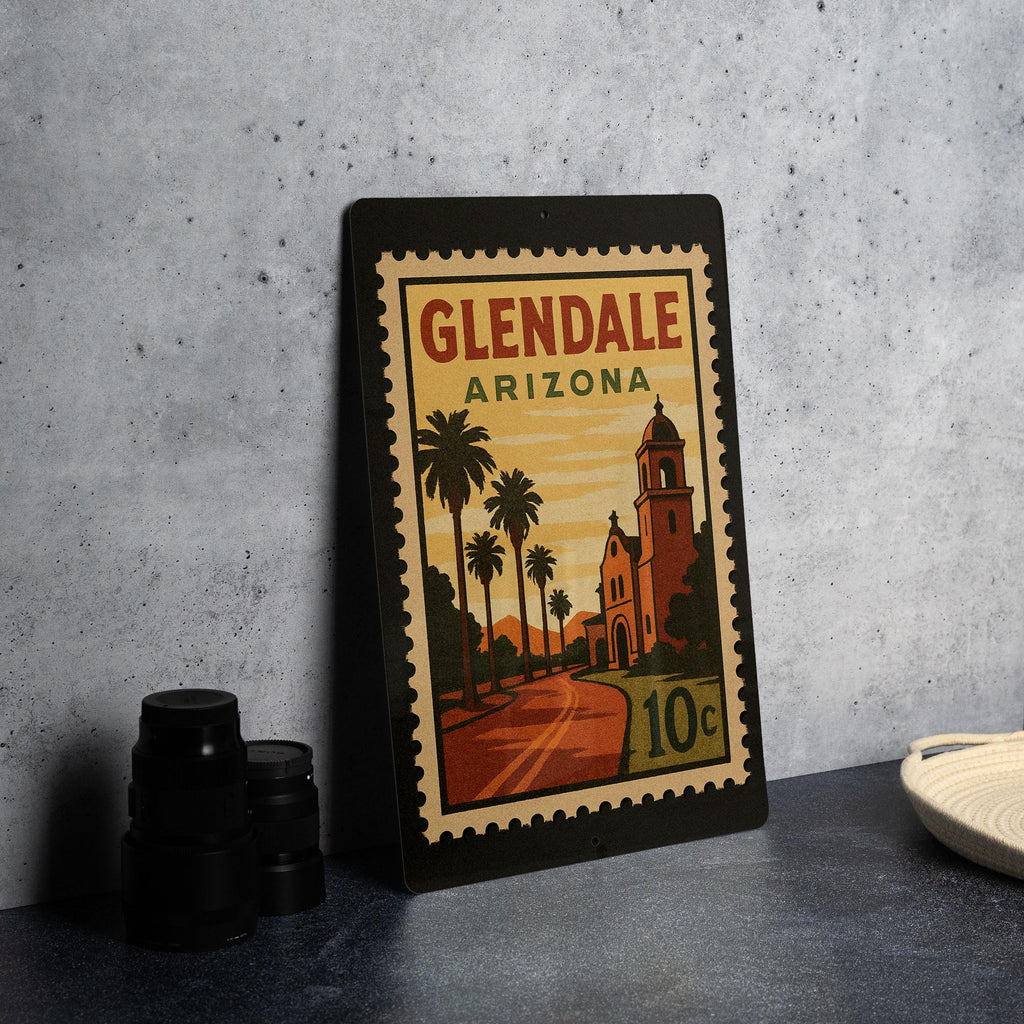 Glendale Arizona Metal Sign – Vintage Postage Stamp Design Featuring Desert Scene and City Name — photo 4