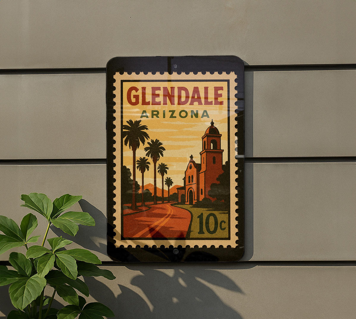 Glendale Arizona Metal Sign – Vintage Postage Stamp Design Featuring Desert Scene and City Name — photo 5