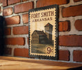 Fort Smith Arkansas Metal Sign – Retro Postage Stamp Design Featuring Historic Landmarks and City Name Display — photo 1