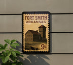 Fort Smith Arkansas Metal Sign – Retro Postage Stamp Design Featuring Historic Landmarks and City Name Display — photo 5
