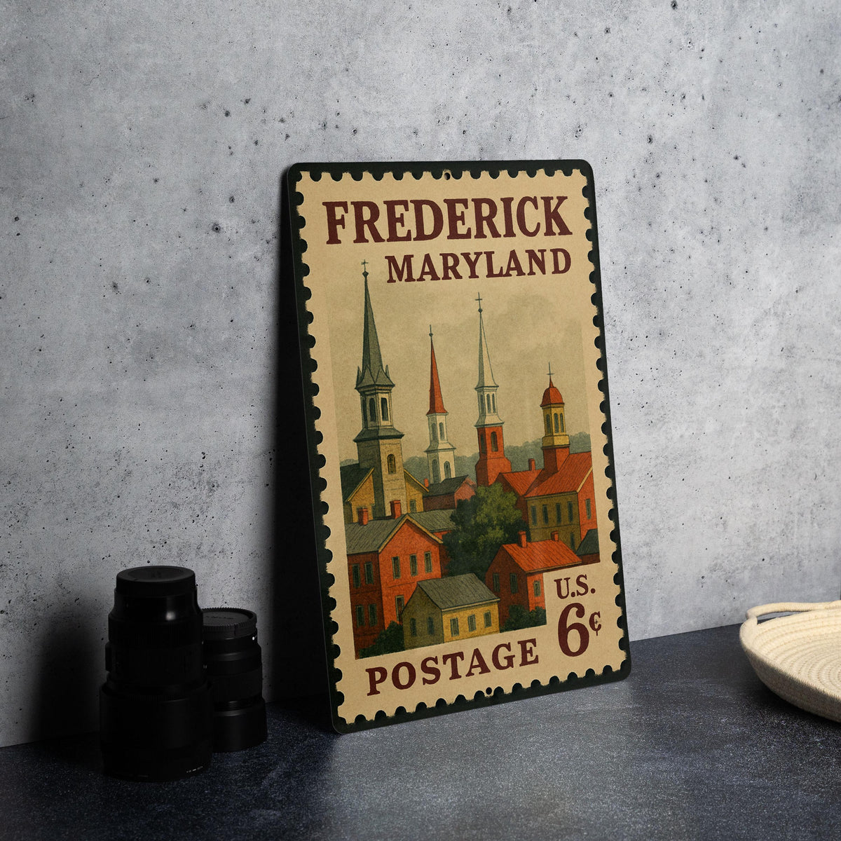 Frederick Maryland Metal Sign – Retro Postage Stamp Design Featuring Historic Downtown and Scenic Landmarks — photo 4