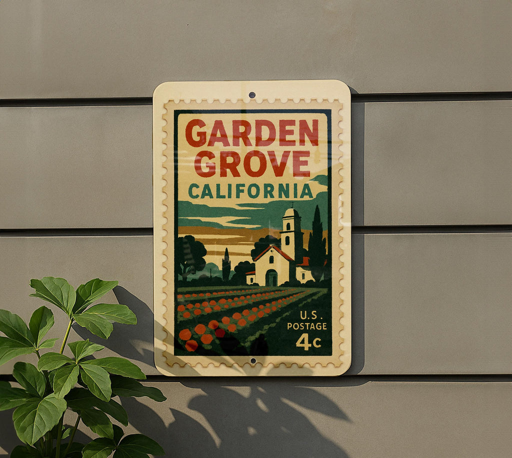 Garden Grove California Postage Stamp Metal Sign – Retro City Souvenir Wall Decor for Home or Office Display — photo 5