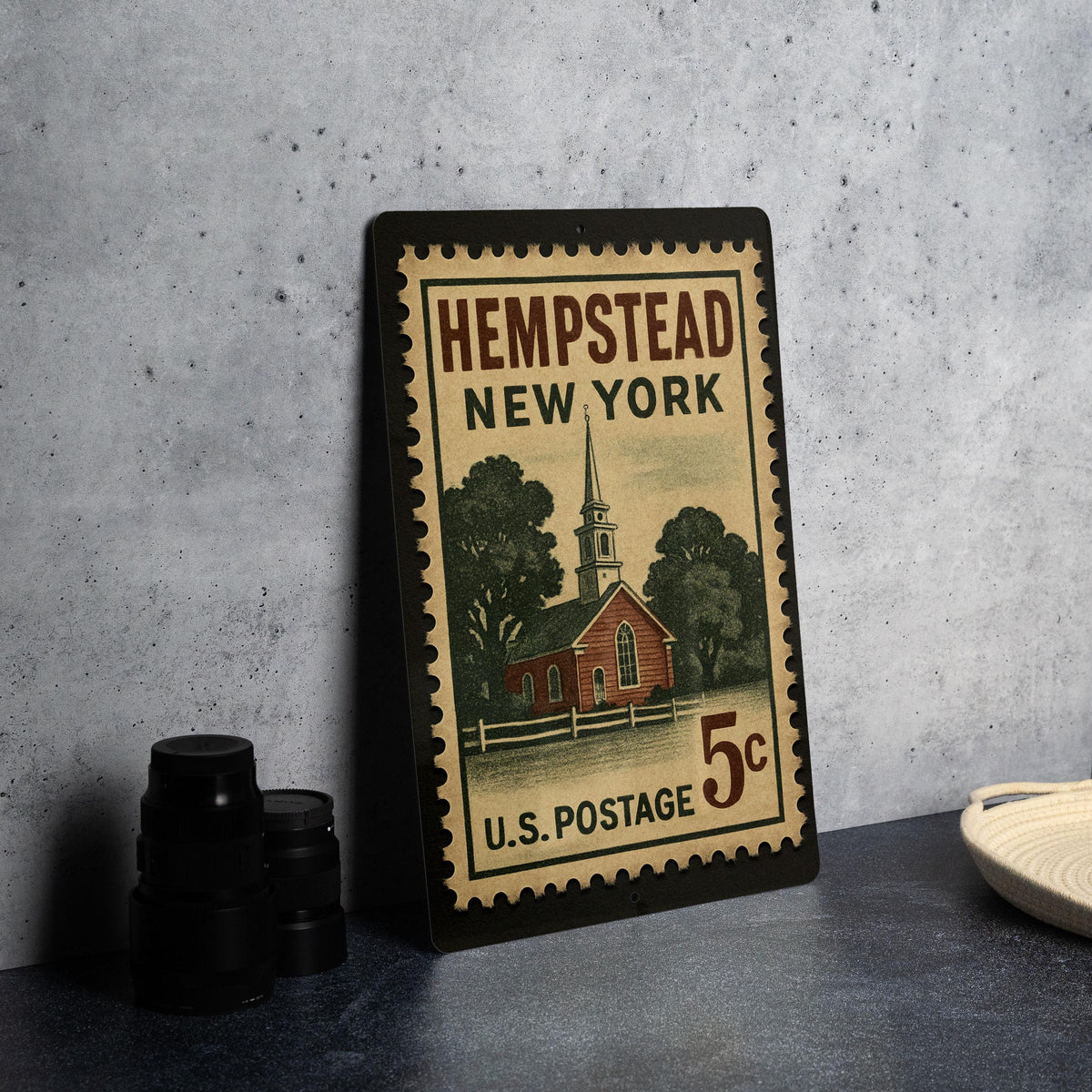 Hempstead New York Metal Sign – Retro Postage Stamp Design Featuring City Name and Vintage Travel Theme — photo 4