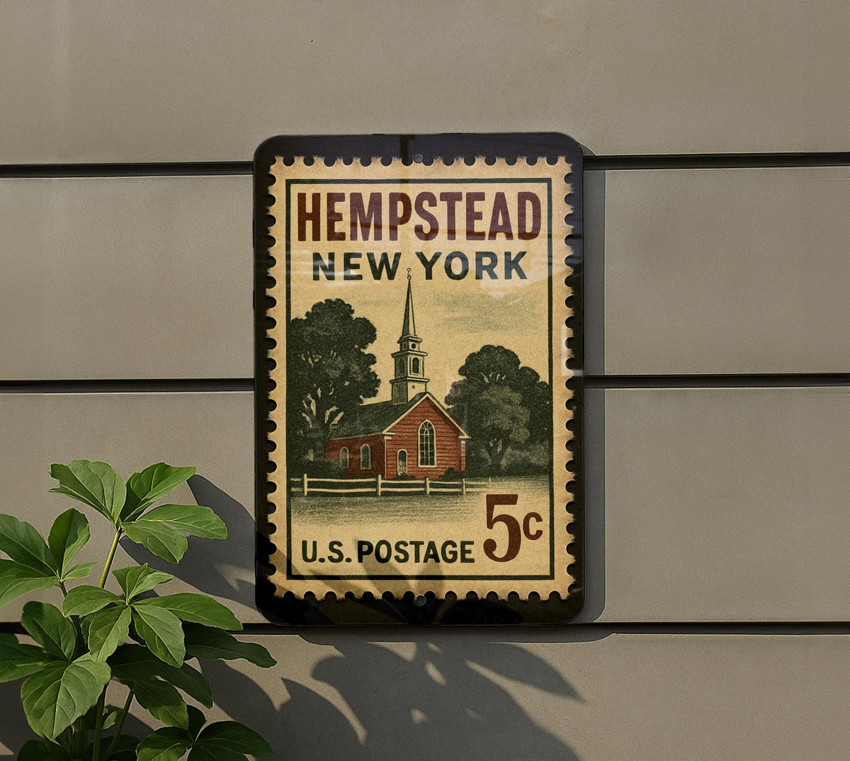 Hempstead New York Metal Sign – Retro Postage Stamp Design Featuring City Name and Vintage Travel Theme — photo 5