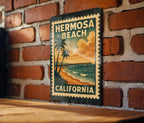 Hermosa Beach California Metal Sign – Retro Postage Stamp Design Featuring Coastal City and Ocean Scene Décor — photo 3