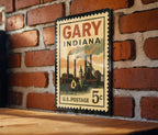 Gary Indiana Postage Stamp Metal Sign – Vintage City Landmark Souvenir Wall Decor – Retro Travel Collectible Signage — photo 1