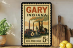 Gary Indiana Postage Stamp Metal Sign – Vintage City Landmark Souvenir Wall Decor – Retro Travel Collectible Signage — photo 3
