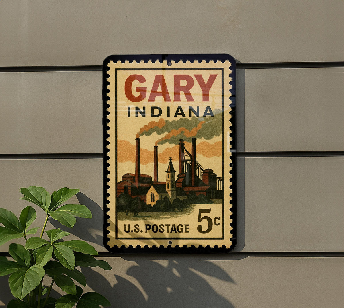 Gary Indiana Postage Stamp Metal Sign – Vintage City Landmark Souvenir Wall Decor – Retro Travel Collectible Signage — photo 5