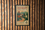 Hickory North Carolina Metal Sign – Retro Postage Stamp Design Featuring City Name and Scenic Landmark Illustration — photo 2