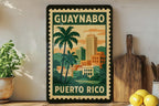 Guaynabo Puerto Rico Metal Sign – Retro Postage Stamp Design Featuring Cityscape and Caribbean Theme Décor — photo 2