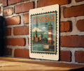 Kenosha Wisconsin Metal Sign Featuring Retro Postage Stamp Design with Cityscape and Lake Michigan Theme — photo 1