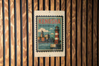 Kenosha Wisconsin Metal Sign Featuring Retro Postage Stamp Design with Cityscape and Lake Michigan Theme — photo 3