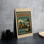 Kenosha Wisconsin Metal Sign Featuring Retro Postage Stamp Design with Cityscape and Lake Michigan Theme — photo 4
