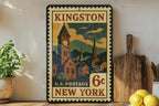 Kingston New York Metal Sign – Retro Postage Stamp Design Featuring Historic City Elements and Scenic Landmarks — photo 1
