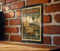 High Point North Carolina Metal Sign – Retro Postage Stamp Design Featuring City Name and Landmark Theme Decor — photo 1
