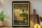 High Point North Carolina Metal Sign – Retro Postage Stamp Design Featuring City Name and Landmark Theme Decor — photo 3