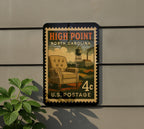 High Point North Carolina Metal Sign – Retro Postage Stamp Design Featuring City Name and Landmark Theme Decor — photo 5