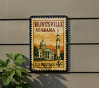 Huntsville Alabama Metal Sign Featuring Retro Postage Stamp Design with Rocket, Stars, and City Skyline Scene — photo 5