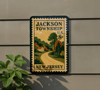 Jackson Township New Jersey Metal Sign – Vintage Postage Stamp Design Featuring Local Landmark and Town Name — photo 5