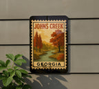 Johns Creek Georgia Metal Sign – Retro Postage Stamp Design Featuring City Name and Scenic Landmark — photo 5