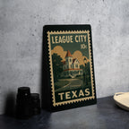 League City Texas Metal Sign – Vintage Postage Stamp Design Featuring Cityscape and Iconic Local Landmarks — photo 4