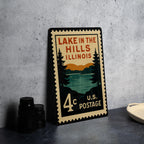 Lake in the Hills Illinois Metal Sign – Retro Postage Stamp Design Featuring Scenic Lake and Village Elements — photo 4