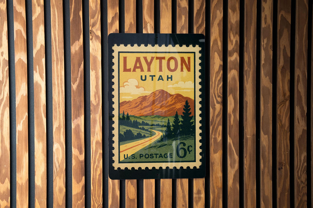 Layton Utah Postage Stamp Metal Sign – Vintage-Inspired City Souvenir Wall Decor for Utah Lovers and Collectors — photo 1