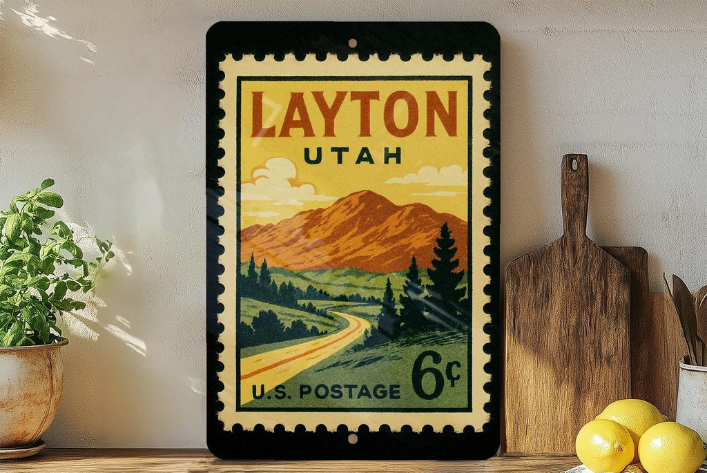 Layton Utah Postage Stamp Metal Sign – Vintage-Inspired City Souvenir Wall Decor for Utah Lovers and Collectors — photo 2