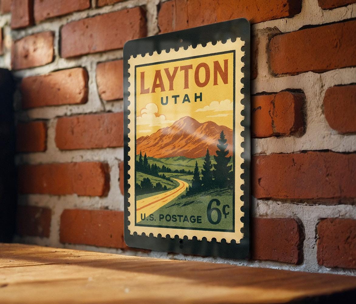 Layton Utah Postage Stamp Metal Sign – Vintage-Inspired City Souvenir Wall Decor for Utah Lovers and Collectors — photo 3