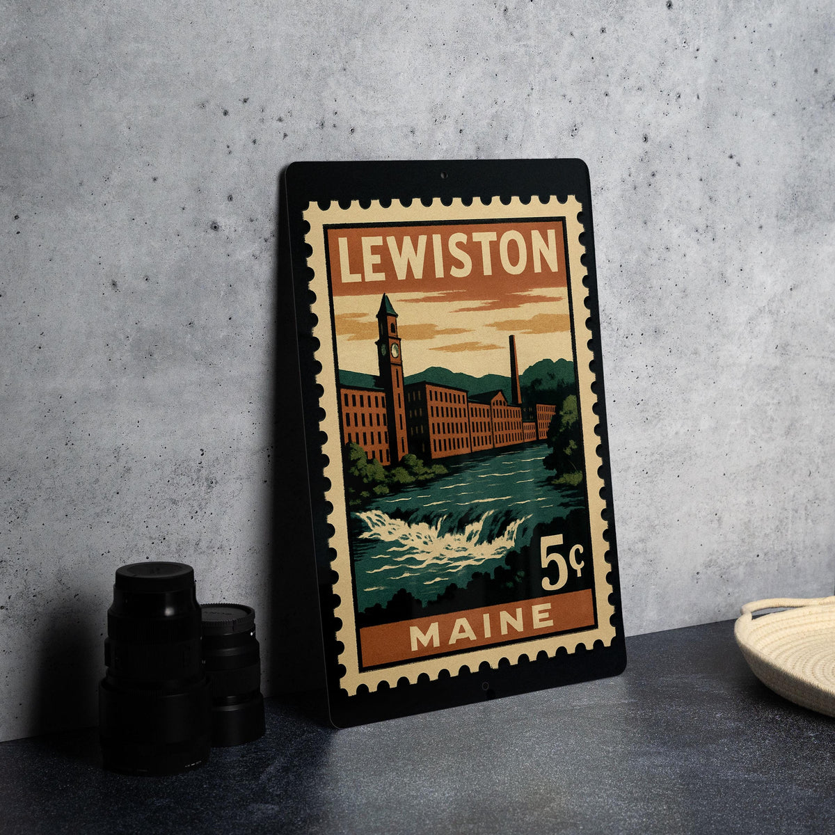 Lewiston Maine Postage Stamp Metal Sign – Vintage-Inspired City Landmark Wall Decor for Home or Office — photo 4