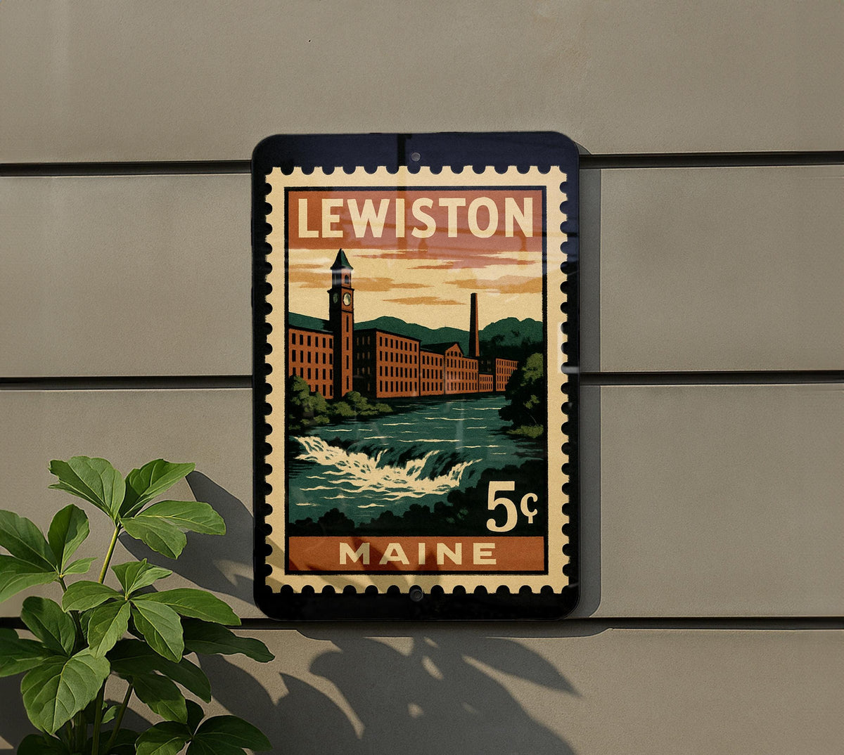 Lewiston Maine Postage Stamp Metal Sign – Vintage-Inspired City Landmark Wall Decor for Home or Office — photo 5