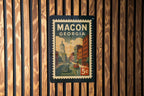Macon Georgia Metal Sign Featuring Vintage Postage Stamp Design of Historic City Landmarks and Southern Charm — photo 1