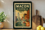 Macon Georgia Metal Sign Featuring Vintage Postage Stamp Design of Historic City Landmarks and Southern Charm — photo 3