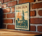 Lincoln Nebraska Postage Stamp Metal Sign – Vintage-Inspired Nebraska State Decor Featuring Capitol and City Landmarks — photo 2