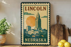 Lincoln Nebraska Postage Stamp Metal Sign – Vintage-Inspired Nebraska State Decor Featuring Capitol and City Landmarks — photo 3