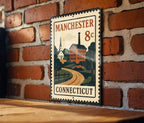 Manchester Connecticut Postage Stamp Metal Sign – Vintage-Inspired Wall Decor Featuring Manchester CT Design — photo 2