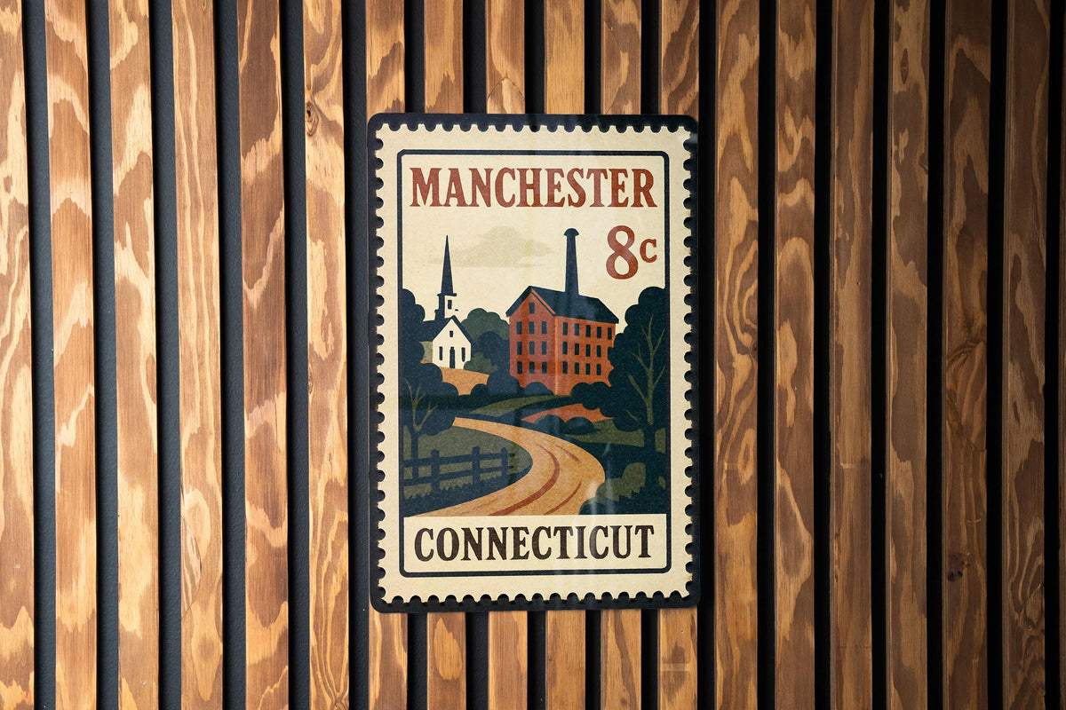 Manchester Connecticut Postage Stamp Metal Sign – Vintage-Inspired Wall Decor Featuring Manchester CT Design — photo 3