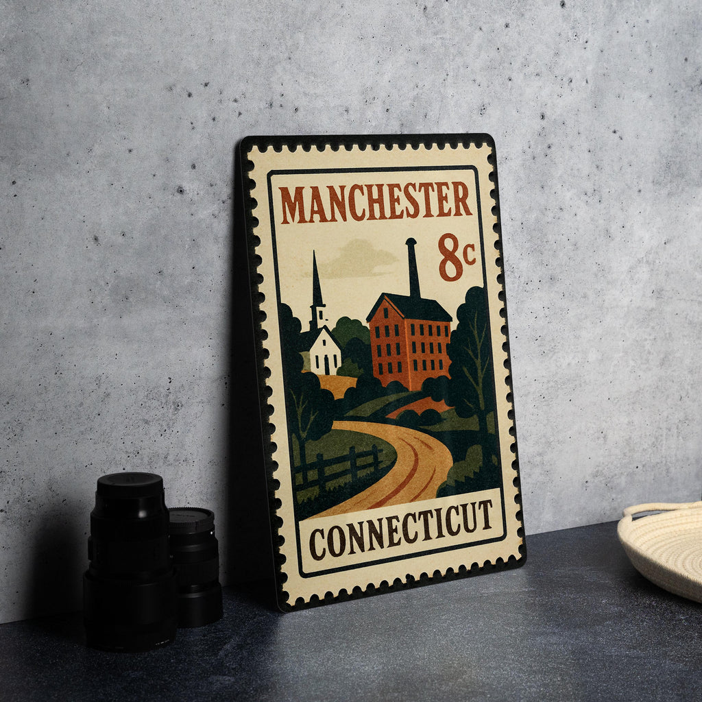 Manchester Connecticut Postage Stamp Metal Sign – Vintage-Inspired Wall Decor Featuring Manchester CT Design — photo 4
