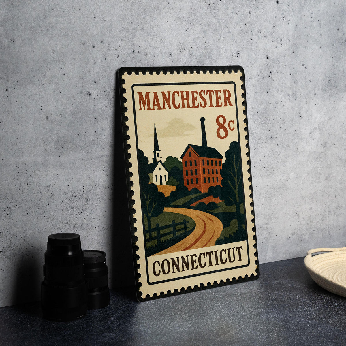 Manchester Connecticut Postage Stamp Metal Sign – Vintage-Inspired Wall Decor Featuring Manchester CT Design — photo 4