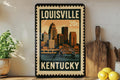 Louisville Kentucky Metal Sign Featuring Retro Postage Stamp Design with City Landmarks and Scenic Views — photo 1