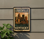 Louisville Kentucky Metal Sign Featuring Retro Postage Stamp Design with City Landmarks and Scenic Views — photo 5