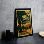 Menlo Park California Metal Sign – Retro Postage Stamp Design Featuring Local Landmark and City Name Decor — photo 4