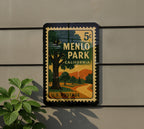Menlo Park California Metal Sign – Retro Postage Stamp Design Featuring Local Landmark and City Name Decor — photo 5