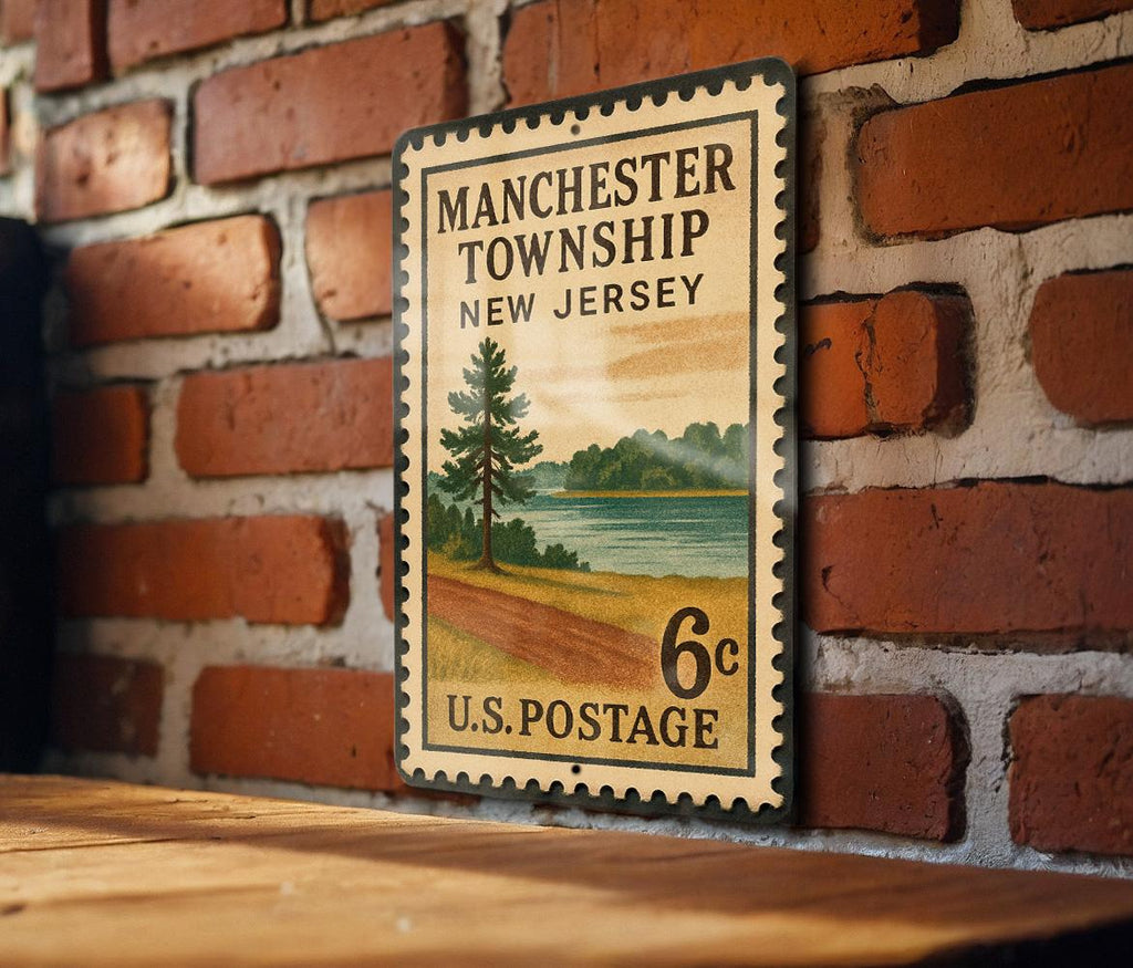 Manchester Township NE Metal Sign – Retro Postage Stamp Design Featuring Town Name and Vintage Travel Theme Decor — photo 2