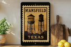 Mansfield Texas Metal Sign Featuring Retro Postage Stamp Design of City Landmarks and Scenic Elements — photo 3