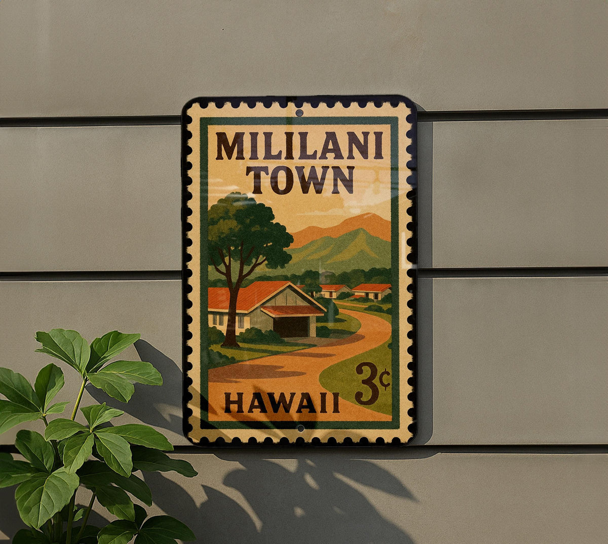 Mililani Town Hawaii Metal Sign – Retro Postage Stamp Design Featuring Hawaiian Landscape and Island Vibes Decor — photo 5