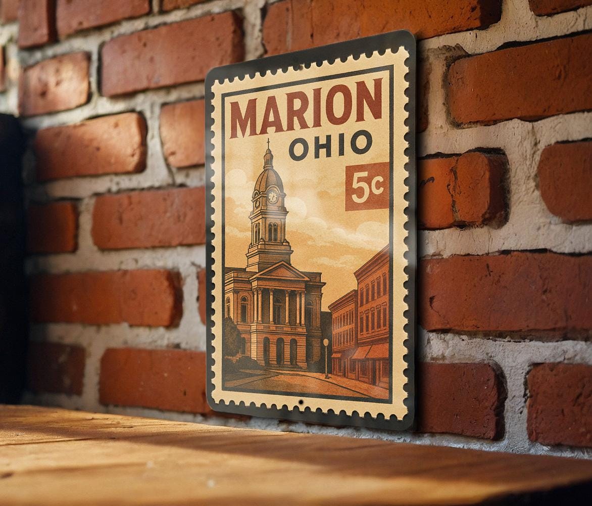 Marion Ohio Postage Stamp Design Metal Sign – Vintage-Inspired City Souvenir Wall Decor — photo 2
