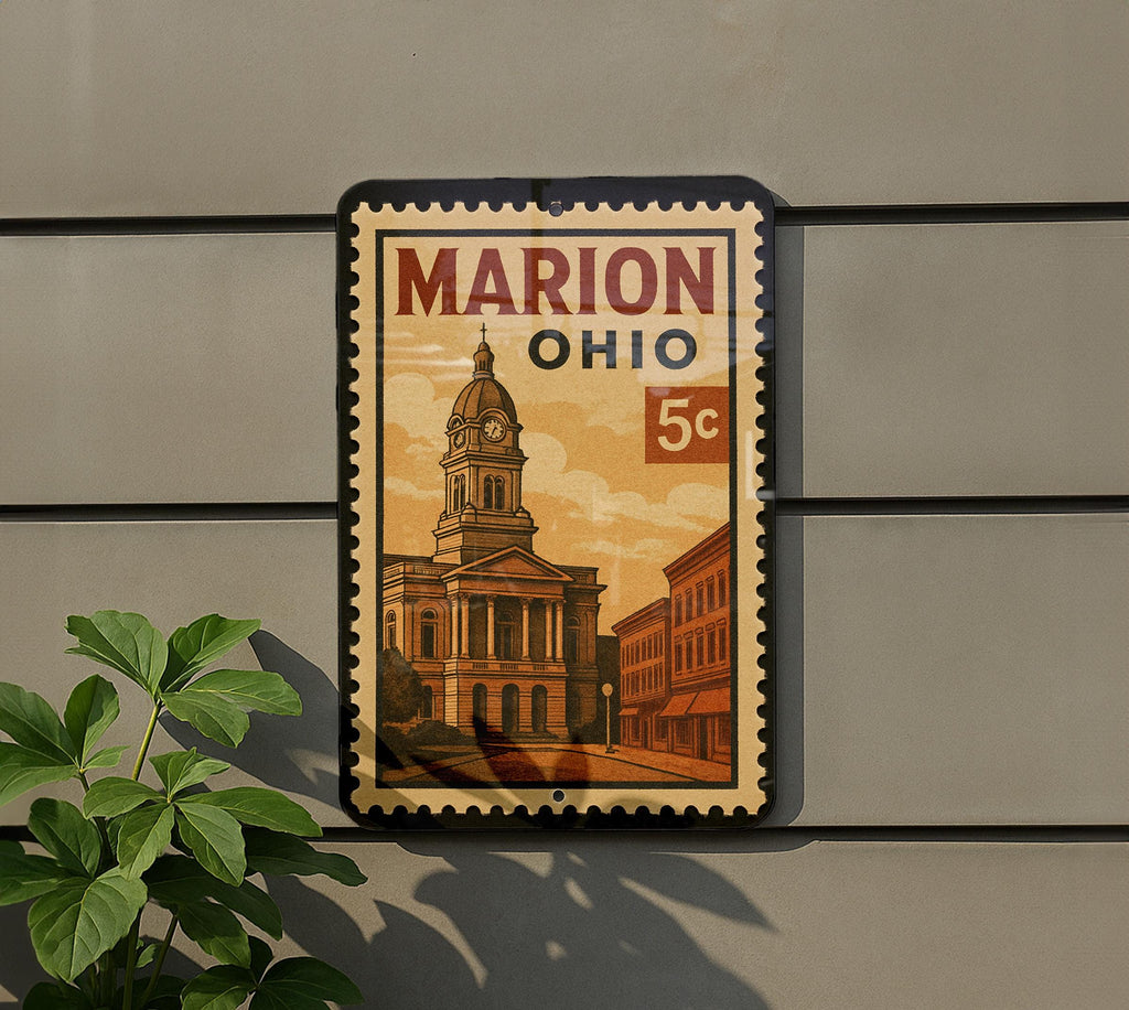 Marion Ohio Postage Stamp Design Metal Sign – Vintage-Inspired City Souvenir Wall Decor — photo 5
