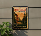 Marysville California Metal Sign – Retro Postage Stamp Design Featuring Historic Town Scene and Landmarks — photo 5