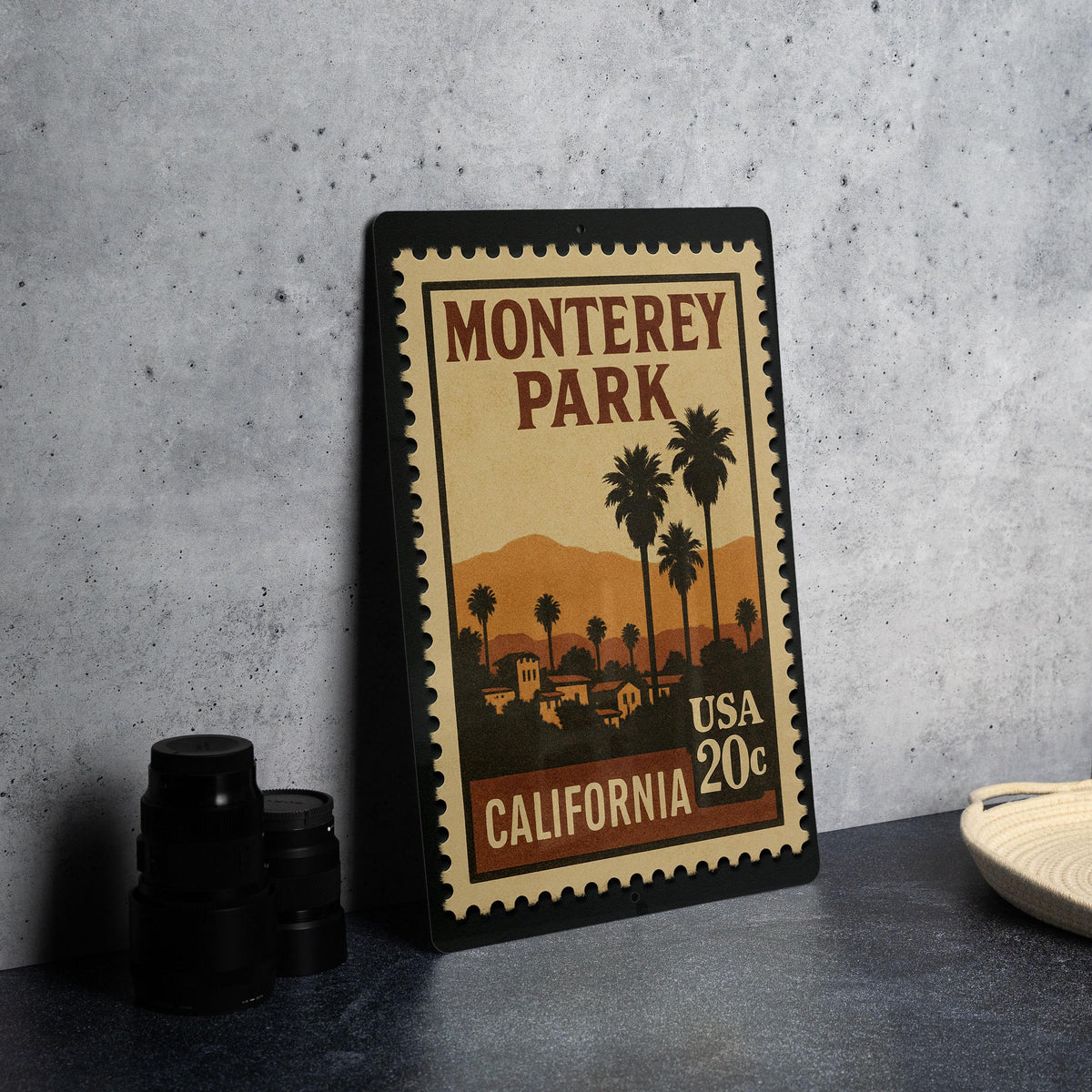 Monterey Park California Metal Sign Featuring Retro Postage Stamp Design – Vintage City Scene Wall Decor — photo 4